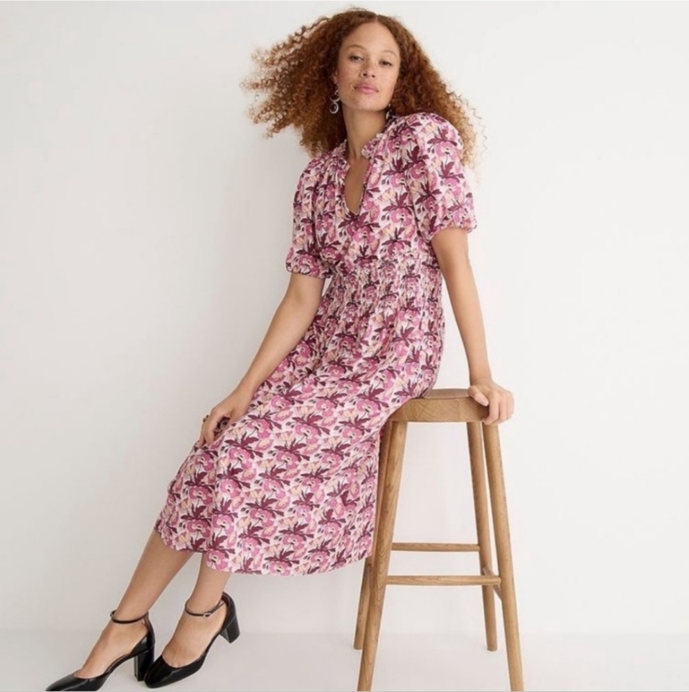 J. Crew Vibrant Pink Floral Midi Dress